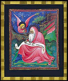 Bible of Niccolo, commissioned 1435, 'Johannes at Patmos', miniature done by Belbello da Pavia, 