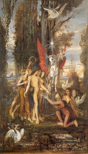 Hesiod accompanied by Muses and Pegasos