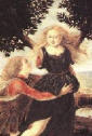 Daphne is the central theme of this deck. She was connected to to the laurel and the laurel was an important symbol in the triumphal processions (called Trionfi).